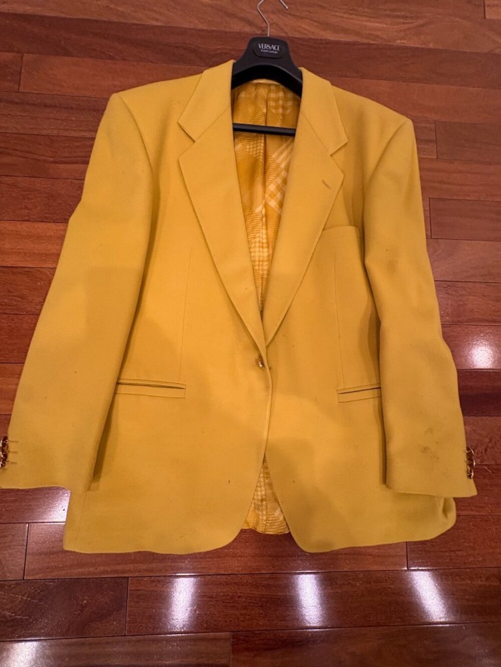 Versace V2 Blazer Mens 44R Yellow Wool Cashmere Blazer Jacket